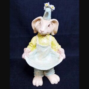 Resin Gardening Easter Bunny Rabbit Figurine Watering Can Flowers Overalls